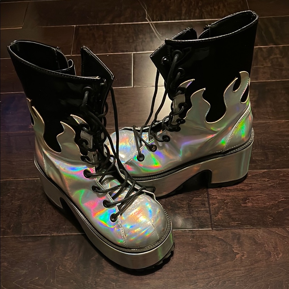 Holographic Flame Platform Boots